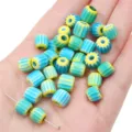 8mm blue and yellow striped millefiori barrel beads for DIY jewelry making - 8mm Hole Approx 1mm 10 Pieces/Pack / Light Blue