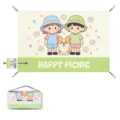 Portable cartoon picnic mat with cute kids and dog illustration for outdoor camping - 150x100cm / Hat Siblings Dog