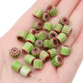 Handmade 8mm green striped millefiori glass pumpkin beads for DIY jewelry making crafts - 8mm Hole Approx 1mm 10 Pieces/Pack / Light Green