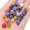 8mm colorful Millefiori glass barrel beads with vibrant striped patterns for DIY jewelry - 8mm Hole Approx 1mm 10 Pieces/Pack / Random Mixed Colors