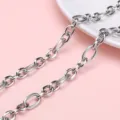 Silver stainless steel textured link chain for DIY necklace and bracelet jewelry making - 2.0 Textured and Polished 3:1 Link Chain / 1 Meter/Pack (Width approx. 8.5mm)