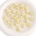 Creamy heart-shaped acrylic beads with pink tulip floral pattern for DIY jewelry - Heart Tulip / 2 Pieces/Pack / Custard Yellow