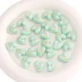 Iridescent light green acrylic heart beads with flower pattern for DIY jewelry making - Heart Tulip / 2 Pieces/Pack / Qingchuan Green