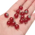 Perles en verre imitation jade rouge avec calottes fleuries pour création de bijoux DIY - Lanterne / 10mm (5 Pièces/Paquet) / Rouge