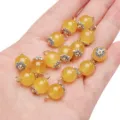 Perles rondes en verre imitation jade jaune avec calottes argentées pour bijoux - Lanterne / 10mm (5 Pièces/Paquet) / Jaune