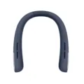 Portable navy blue leafless neck fan with USB rechargeable silicone neckband design - Blue
