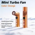 Portable orange handheld fan with flexible folding neck and digital power display. - 168x37x37mm / Orange
