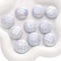 Light blue iridescent acrylic round beads with flower and checkered patterns for DIY jewelry - Round Disc Floral / 2 Pieces/Pack / Blue