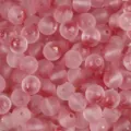 Close-up of frosted pink glass beads with red gradients and shimmering gold powder. - Round Bead Style (BBD227) / 8mm (50pcs/Pack) / Red
