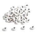 Round white acrylic alphabet beads with black letter F for DIY jewelry and crafts - Letter F / 100 Pieces/Pack (4x7mm) / White Base Black Font