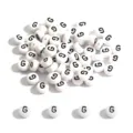 Premium white acrylic round loose beads with black letter G for DIY jewelry making - Letter G / 100 Pieces/Pack (4x7mm) / White Base Black Font