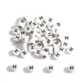 White acrylic round flat beads featuring black letter H for DIY craft jewelry making - Letter H / 100 Pieces/Pack (4x7mm) / White Base Black Font
