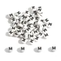 White acrylic letter beads with black M pattern for DIY jewelry making - Letter M / 100 Pieces/Pack (4x7mm) / White Base Black Font