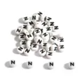 White round flat acrylic alphabet beads with black letter N for DIY jewelry making - Letter N / 100 Pieces/Pack (4x7mm) / White Base Black Font