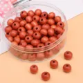 Hochwertige 8mm rotbraune lackierte Holzperlen für die Herstellung von DIY-Schmuck und Ketten - Ca. 8mm (Loch ca. 2mm) / Winterfarbe-Heller Kaffee 50 Stück/Packung