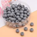 8mm massive grau lackierte runde Holzperlen für DIY handgefertigten Schmuck und Basteln - Ca. 8mm (Loch ca. 2mm) / Winterfarbe-Grau 50 Stück/Packung