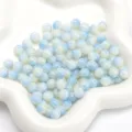 Blue and white floral glass marbled round beads for DIY jewelry making accessories - 8mm (1mm Hole) / 30Pcs Pack / Yellow Blue Mix