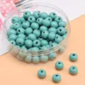8mm Türkis lackierte Holzperlen für handgefertigten DIY-Schmuck - Ca. 8mm (Loch ca. 2mm) / Blaugrün 50 Stück/Packung