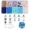 Umfangreiches DIY-Set mit Heishi-Perlen, Buchstabenperlen und elastischer Schnur für Schmuck. - 4mm Polymer Clay Blue Series Set / 10 Gitter Box