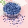 Cuentas de vidrio redondas azul con centro plateado para accesorios de joyería DIY - Azul Lago Plateado
