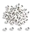 White acrylic round flat beads with black letter S for DIY jewelry making and crafts - Letter S / 100 Pieces/Pack (4x7mm) / White Base Black Font
