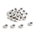 High-quality white acrylic round flat alphabet beads featuring the letter W for DIY crafts - Letter W / 100 Pieces/Pack (4x7mm) / White Base Black Font