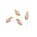 Gold-plated floral bud charms with pink and white enamel for DIY jewelry making - Flower Bud / 7x14mm (1 Piece) / Pink