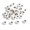White round acrylic beads with black heart pattern for creative DIY jewelry making - Heart Pattern / 100 Pieces/Pack (4x7mm) / White Base Black Font