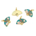 Fan-shaped enamel charms with gold-plated cherry blossom and lucky cat motifs for DIY jewelry - Fan / 22x16mm (1 Piece/Pack) / Green