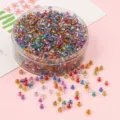 Cuentas de vidrio de colores con centro plateado en caja para joyería DIY - Colores Mezclados al Azar