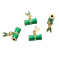 Handmade green enamel bamboo pendant with gold leaf charm for DIY jewelry crafting - Bamboo Joint / 11x16mm (1 Piece/Pack) / Gold
