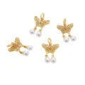 Gold-plated hollow butterfly pendants with dangling white pearls for DIY jewelry - Butterfly / 14x19mm (1 Piece/Pack) / Gold