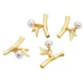 Elegant gold bamboo-shaped jewelry pendant featuring white pearl and leaf charm detail - Bamboo Joint / 4x25mm (1 Piece/Pack) / Gold