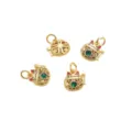Handmade golden Maneki-neko lucky cat pendant with green crystal for DIY jewelry - Fortune Cat / 12x13mm (1 Piece/Pack) / Light Green