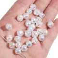 Iridescent white irregular ABS pearl beads for DIY handmade necklace and bracelet jewelry making - UFO Shape / 2 Pieces (8mm) / AB White