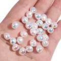White iridescent ABS baroque faux pearl loose beads for DIY jewelry making and crafts - Bean Shaped / 2 Pieces (9x7mm) / AB White