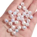 Irregular ABS imitation pearls with iridescent luster for DIY handmade jewelry crafts - Concave Bean Shape / 2 Pieces (8mm) / AB White