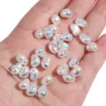 Irregular iridescent ABS pearl beads for DIY handmade jewelry bracelets and necklaces - Small Bean Shape / 2 Pieces (9x7mm) / AB White