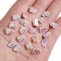 Irisierende schmetterlingsförmige ABS-Imitationsperlen für die DIY-Schmuckherstellung - Kleine Schmetterlingsform / 2 Stück/Packung (10x7mm) / AB Weiß