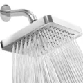 Detailed close-up of a 6-inch square rainfall shower head with powerful chrome spray - Square Silver With Shower Arm
