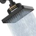 Close-up of black 6-inch rainfall shower head with visible multi-layer mineral filter beads - Black Filtered Shower Head