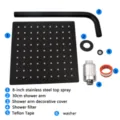 Comprehensive set including 8-inch matte black stainless steel shower head and filter kit - 8 Inch Square Black + 30cm Arm + Filter / Black