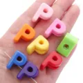 Colorful acrylic P-shaped letter beads for DIY jewelry and phone chain accessories. - Letter P / 10 Pieces (15x21mm) / Random Mixed Colors