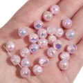 Unregelmäßige rosa ABS-Imitationsperlen mit Mermaid-Glanz für DIY-Schmuckprojekte - Konkave Bohnenform / 2 Stück (8mm) / Irisierendes Rosa