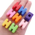 Multicolor acrylic H letter beads for DIY jewelry and phone chain making - Letter H / 10 Pieces (16x21mm) / Random Mixed Colors