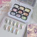 Macro view of UR SUGAR 9-color aurora 3D painting gel palette and color samples - Dreamy Polarized Texture 01