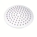 Detail view of a circular stainless steel rainfall shower head with silicone nozzles - Round Single Head / 8 Inch