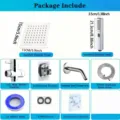 9-piece stainless steel shower set with rainfall and handheld heads, hose, and bracket. - 6-Inch Set / Silver