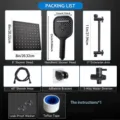 Liste de colisage pour ensemble de douche noir mat avec pommeau 8 pouces et douchette - 8 Pouces / Noir