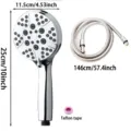 High-pressure chrome-finished American shower head set with flexible hose and Teflon tape - American Silver Shower Head Hose Set / Head + 1.5m Hose / Silver